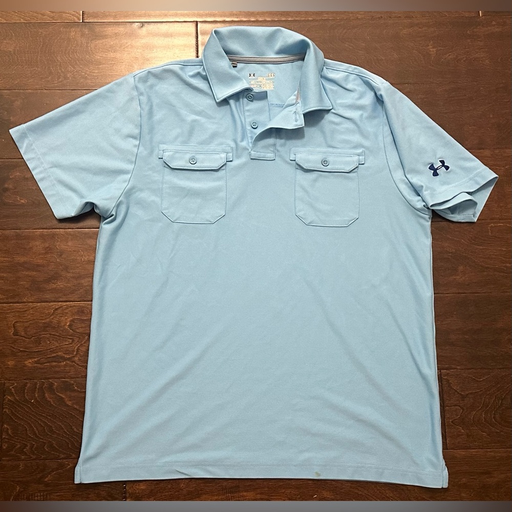 Men’s Under Armour Double Pocket Blue Performance Polo Shirt- Size Large